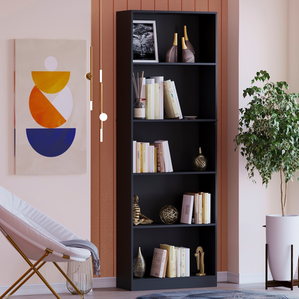 image 1 of Vida Designs Cambridge 5 Tier Extra Large Bookcase Display Storage, Black