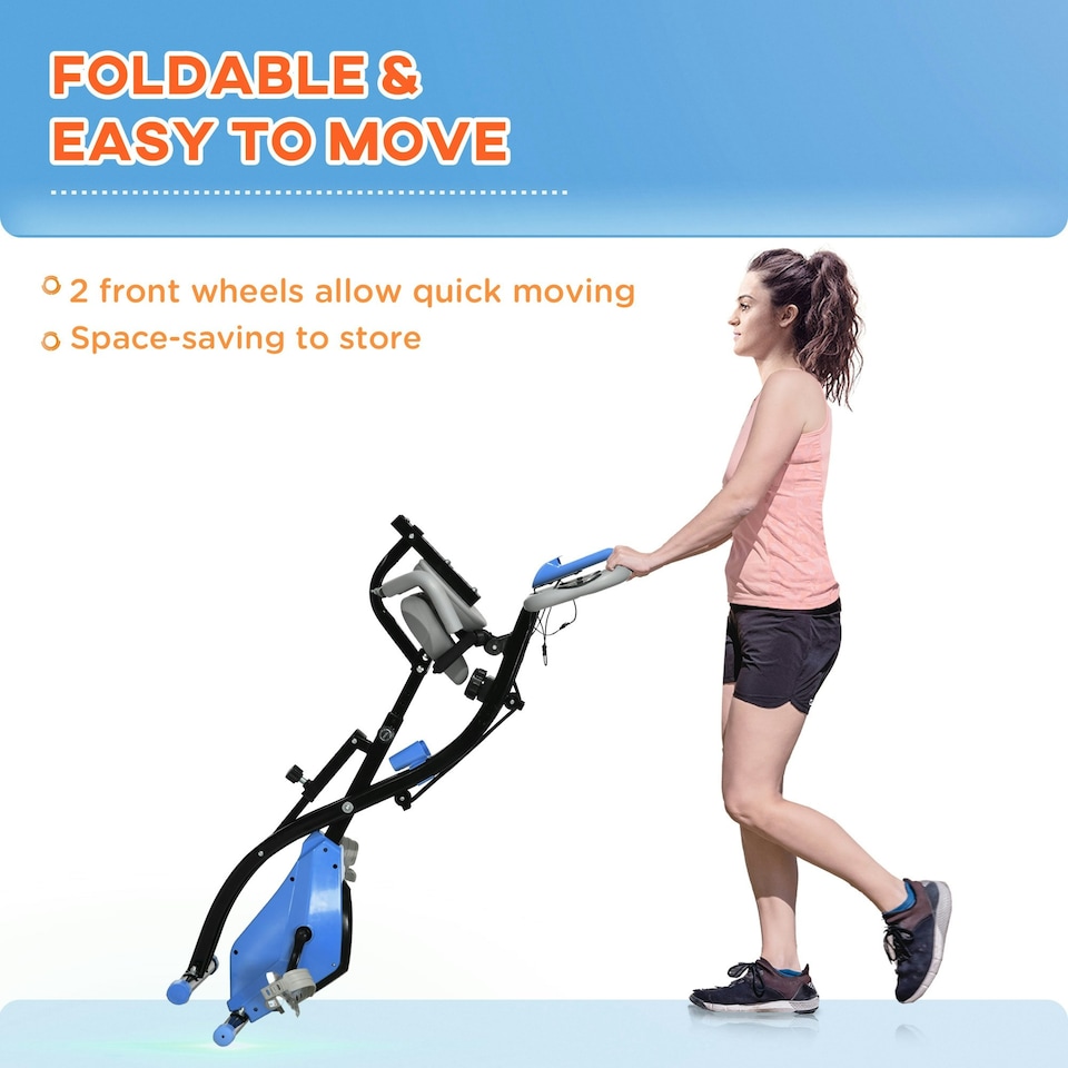 image 1 of HOMCOM 2-In-1 Folding Exercise Bike with 8-Level Magnetic Resistance Blue