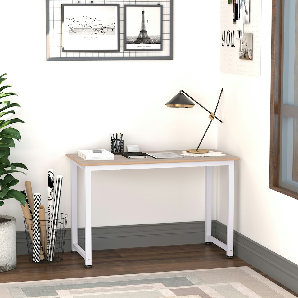 image 1 of HOMCOM Computer Desk Dining Table Writing Table with Metal Frame, White