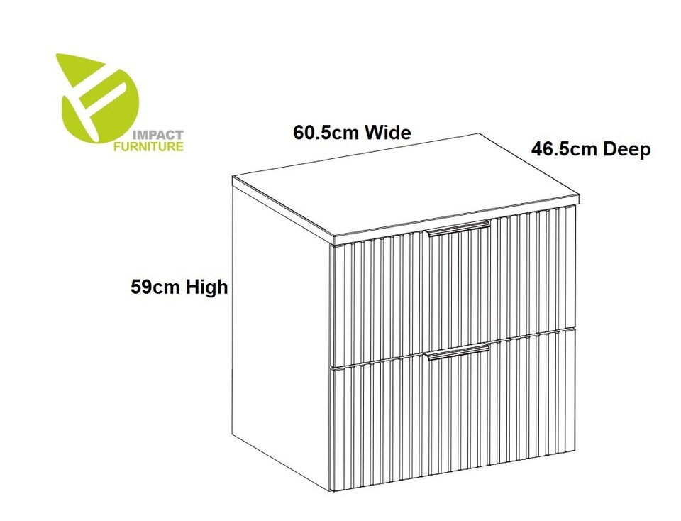 image 1 of Wall Hung White Bathroom Vanity Unit 600mm Oak Countertop Worktop Cabinet with Drawers Ribbed Fluted Adel