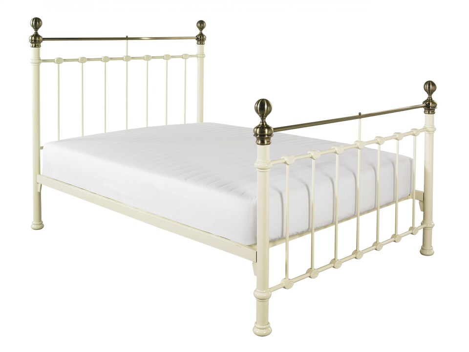 image 1 of 5ft King Size Brass Finish,Ivory Cream,Traditional Antique Victorian Metal Bed Frame | Cream | Antique Brass & Ivory Cream | King