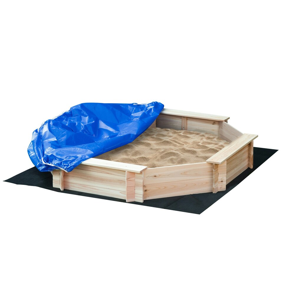 image 1 of Outsunny Kids Wooden Sand Pit Children Sandbox with Cover Outdoor Playset