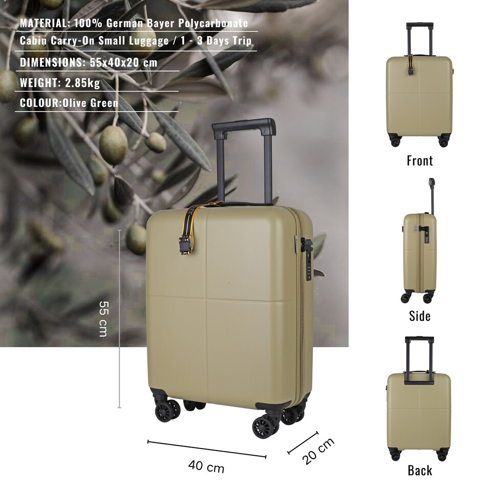 image 1 of Premium 100% Makrolon PC Hardshell Small Carry-On Cabin Suitcase 19’