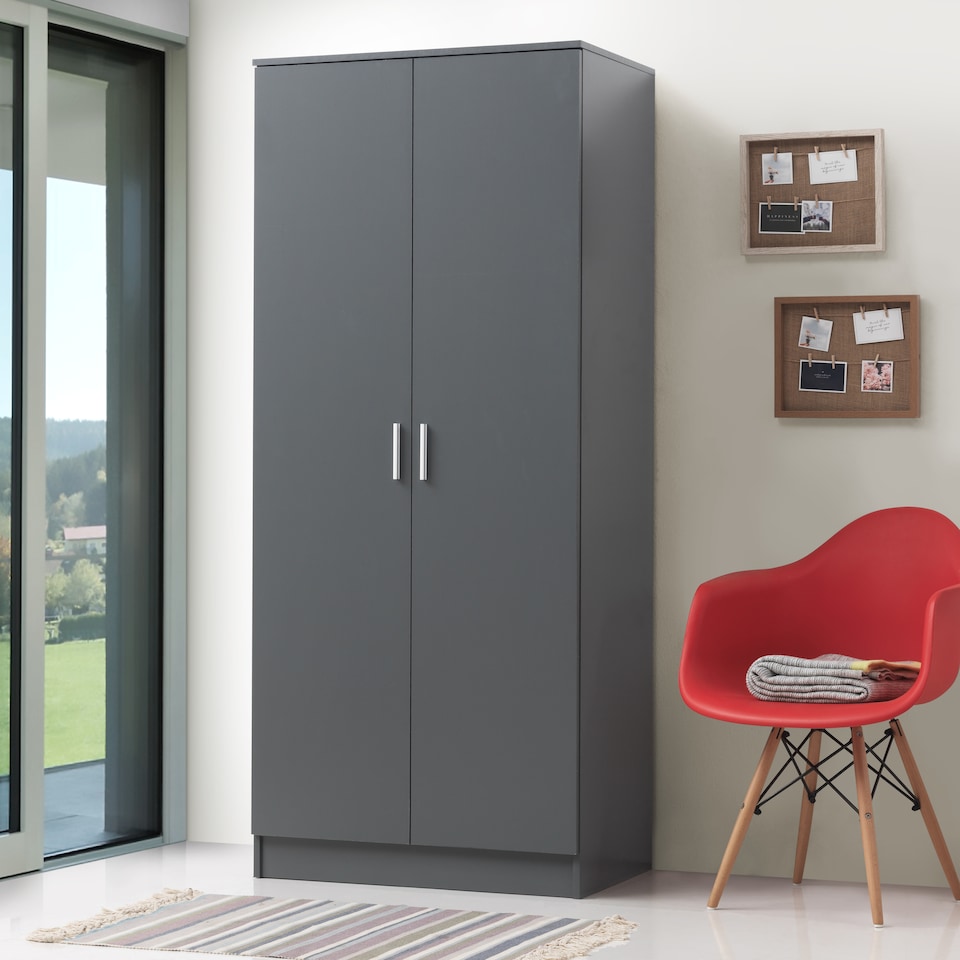 image 1 of Rio Costa 2 Door Wardrobe Bedroom Furniture Storage Cupboard Dark Grey