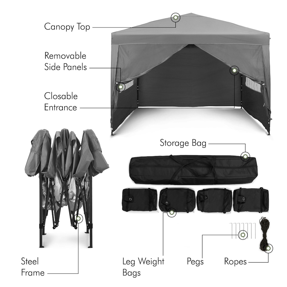 image 1 of VonHaus Pop Up Gazebo 3 x 3m w/ Removable Sides Grey