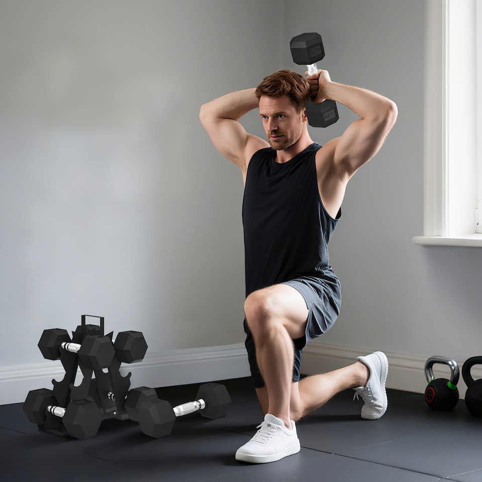 image 1 of SPORTNOW 36KG Hex Dumbbell Set with Dumbbell Rack, Rubber Coated Weights