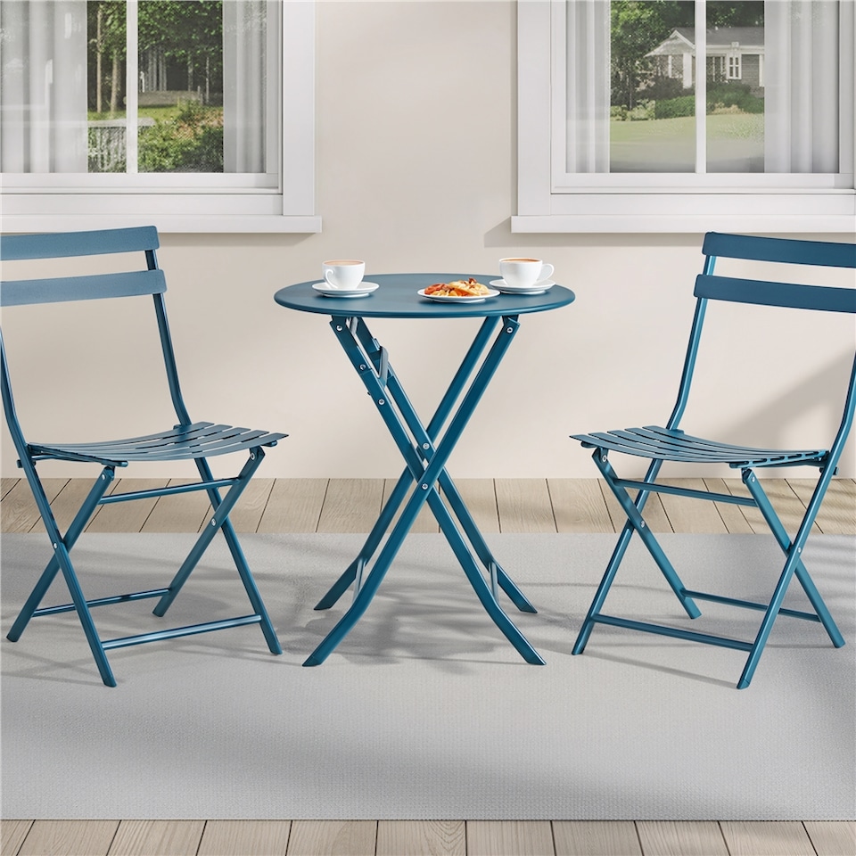 image 1 of Yaheetech 3-Piece Outdoor Bistro Set with 1 Table & 2 Chairs-Blue | Blue | Blue