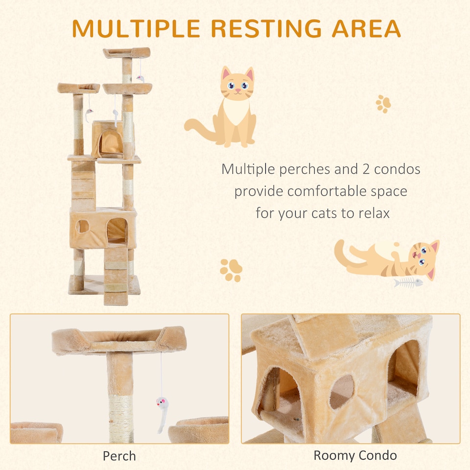 image 1 of PawHut 173cm Cat Tower Scratching Post Activity Centre for Indoor