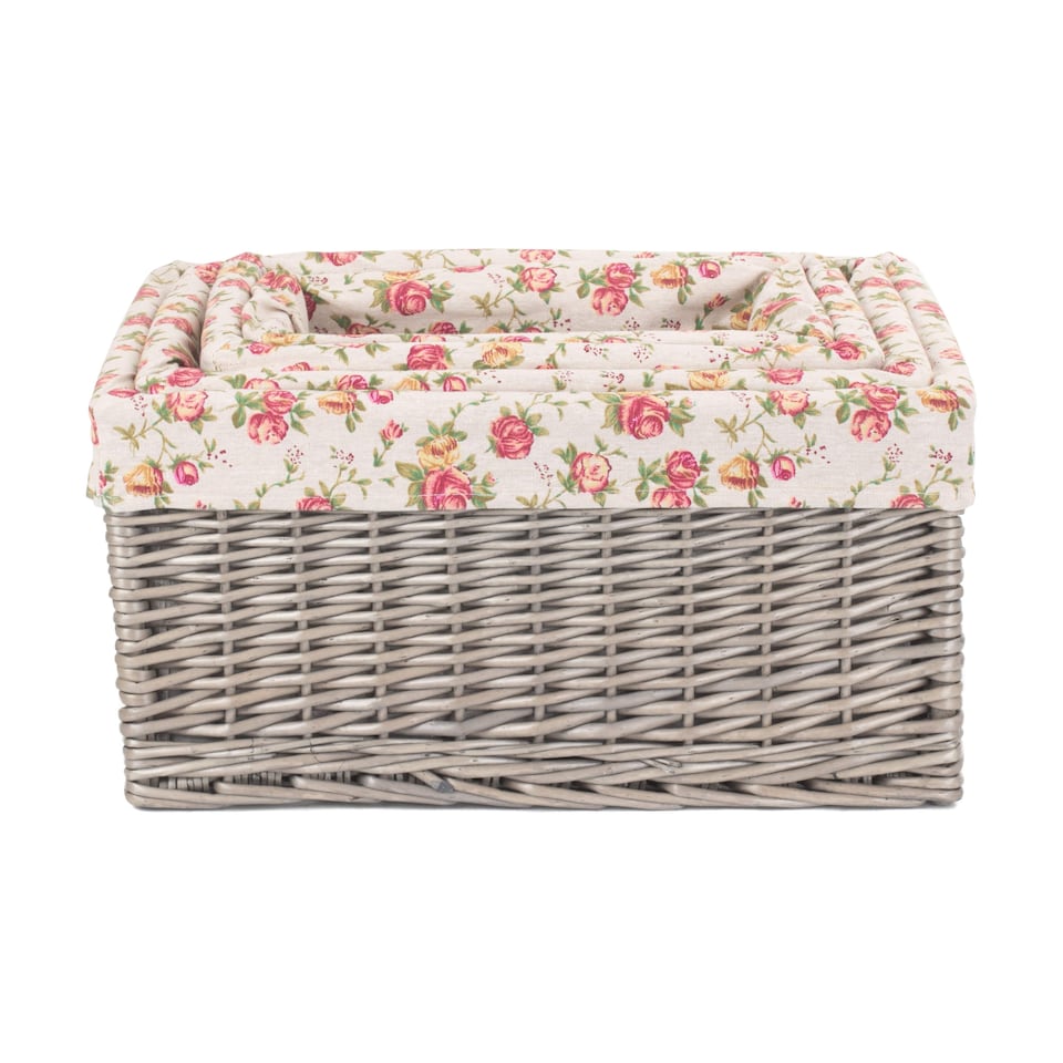 image 1 of Wicker Antique Wash Garden Rose Willow Storage Baskets Set of 4 | Multi | Garden Rose | Not provided
