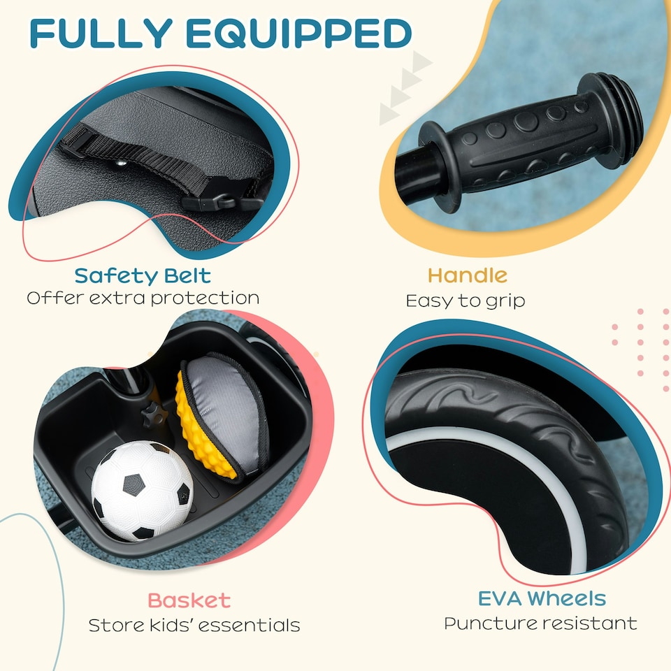 image 1 of AIYAPLAY Kids Trike for 2 to 5 Years with Adjustable Seat, Baskets, Black