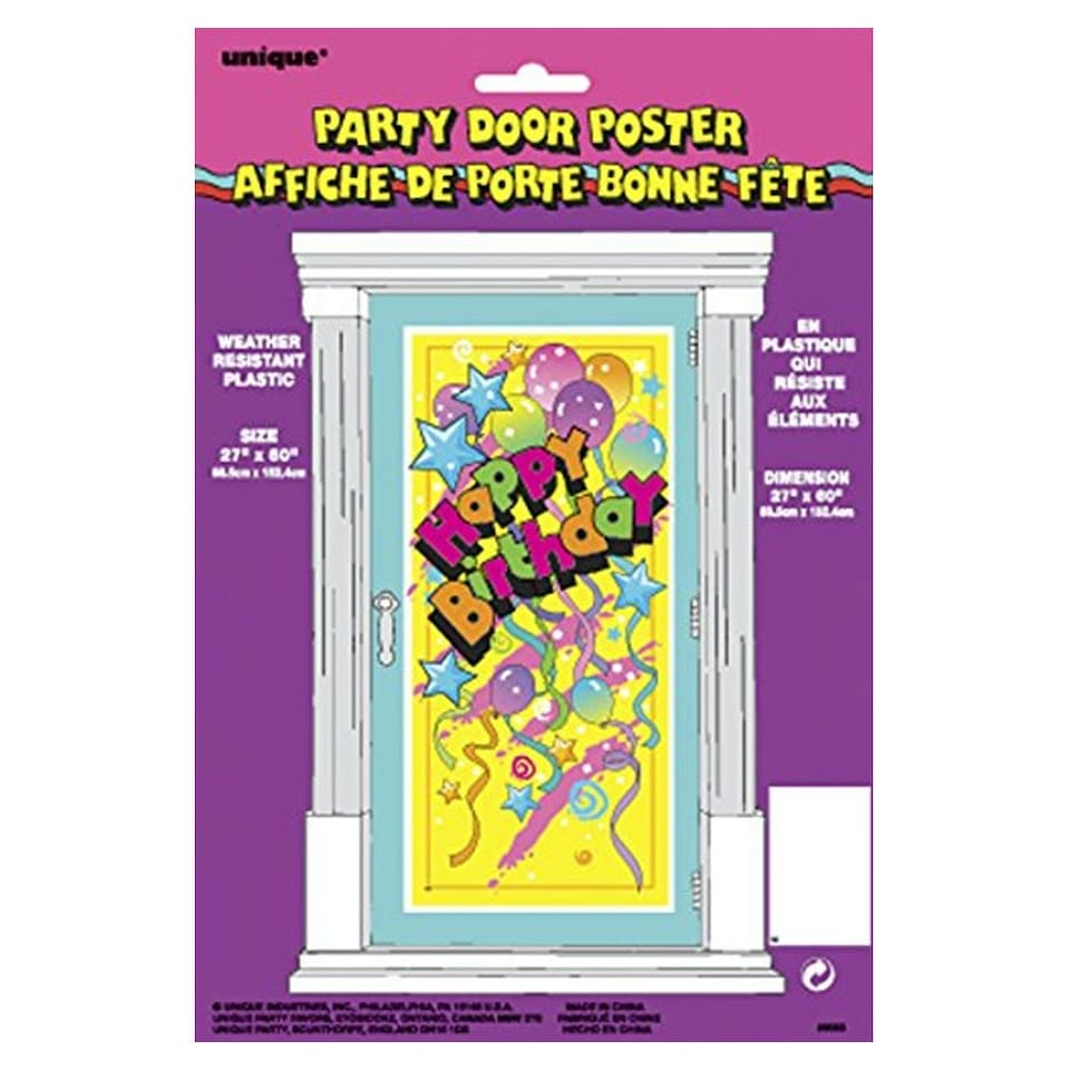 Unique Party Plastic Happy Birthday Door Poster - Multicoloured - One Size