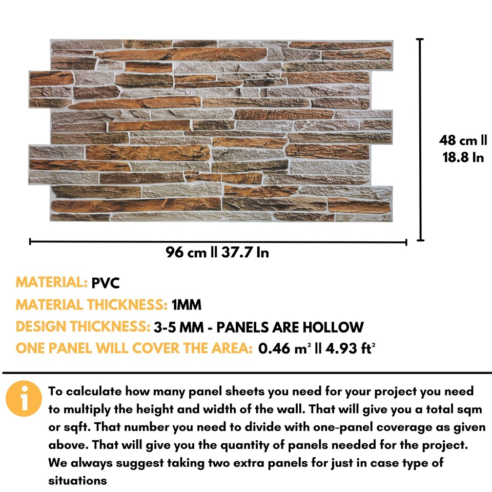 image 1 of NOVECRAFTO 3D Sandstone Wall Panels – 6 PVC Sheets, Covers 2.76 sqm (29.76 sq ft), 96x48cm Each – Mixed Natural Sandstone Effect Decorative Cladding