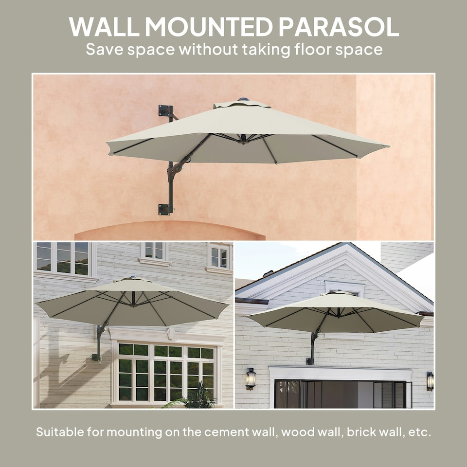 image 1 of Outsunny Sun Parasol with Vent, Wall Umbrella for Patio, Garden, Pool Grey | Light Grey