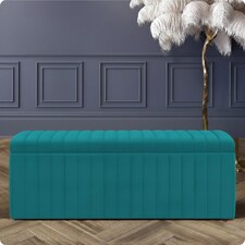 180cm Wide Lux Ottoman Storage Box, Teal Velvet Upholstered Full Striped Storage Ottoman Box