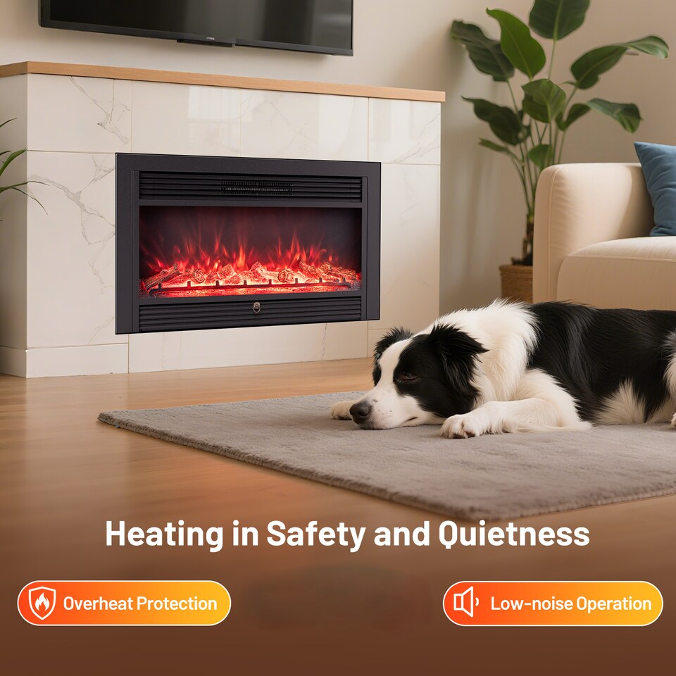 image 1 of COSTWAY Electric Fireplace Insert 750W/1500W Recessed Black