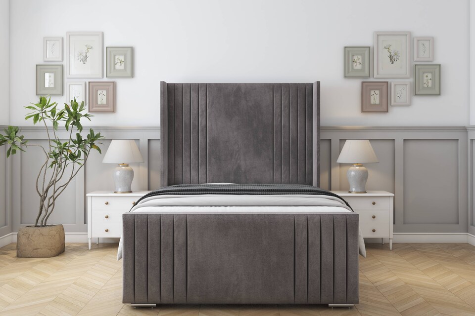 image 1 of Sloomy Camden Slate Naples Bed Frame With 50"  Upholstered Wingback Headboard 6' Super King