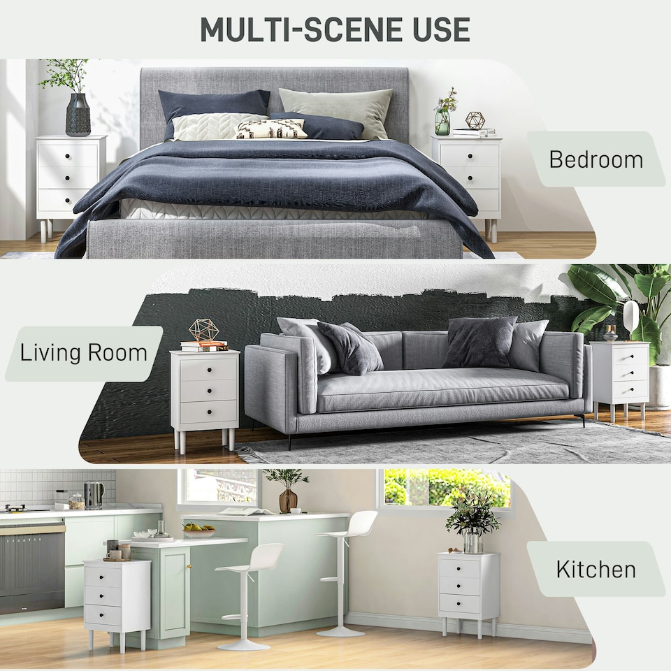 image 1 of HOMCOM Bedside Table Set of 2, Bedside Cabinet w/ 3 Drawers, Modern Side Table,