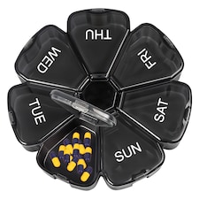 Black Weekly Pill Box, Pill Organiser with Weekday Labels