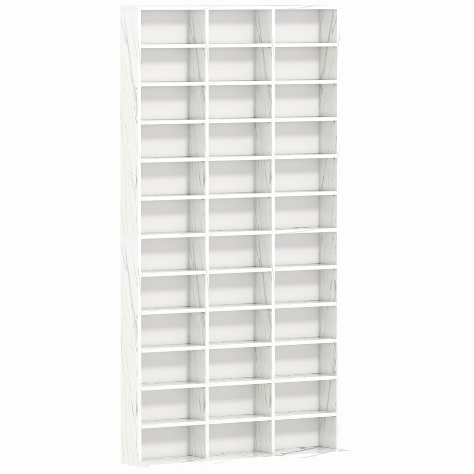 image 1 of HOMCOM 1116 CD/ 528 DVD Storage Unit, Media Storage Shelf, Wooden Display Unit with Adjustable Shelves, 102 x 195 cm, Marble Effect | White
