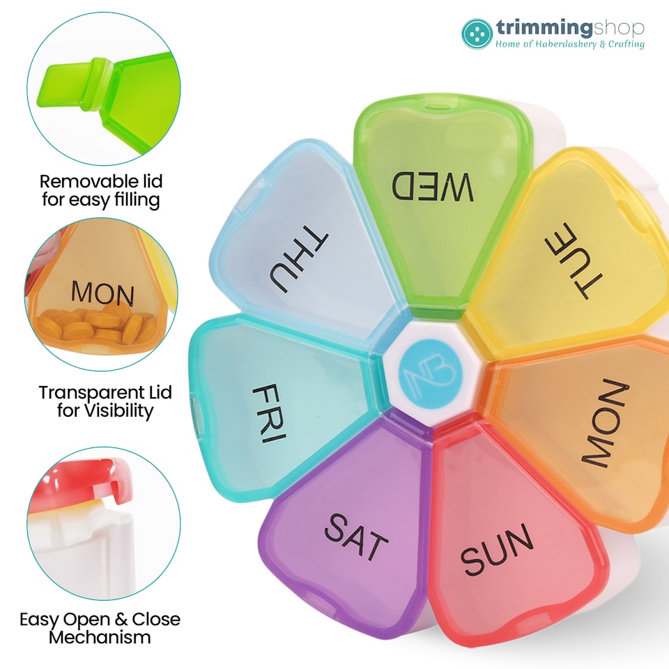 image 1 of Rainbow Weekly Pill Box, Pill Organiser with Weekday Labels