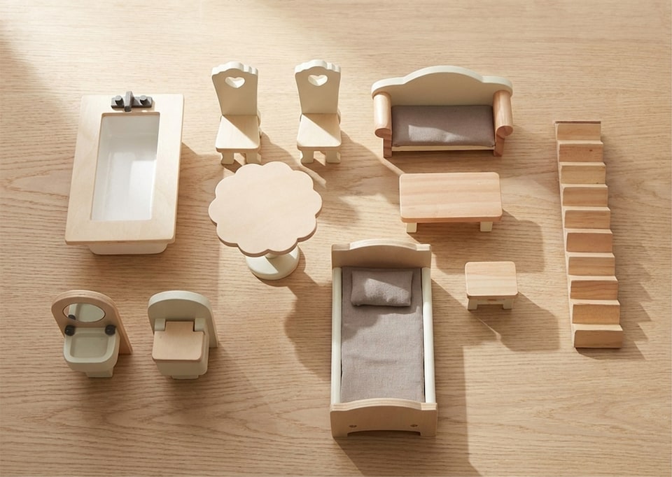 image 1 of Hooga Noble Wooden Dollhouse with 11 Doll House Furnitures