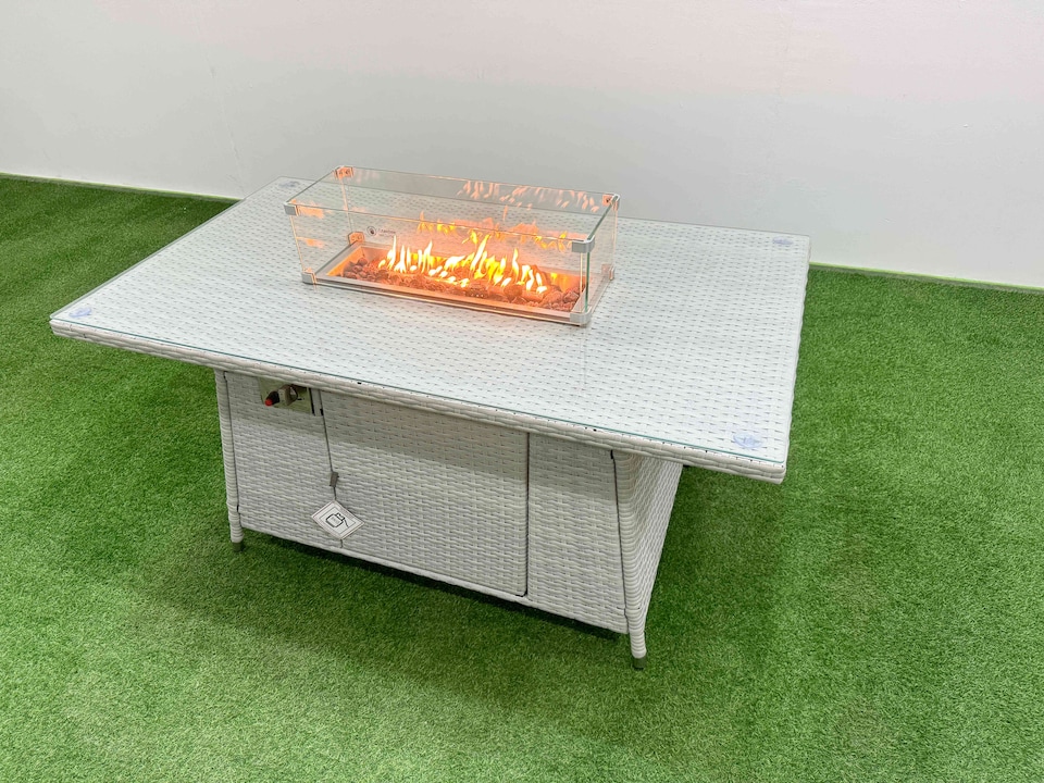 image 1 of Fimous Light Grey PE Wicker Rattan Garden Furniture Set Sofa Set Reclining Chair Firepit Dining Table 4 Seater With 2 Side Table