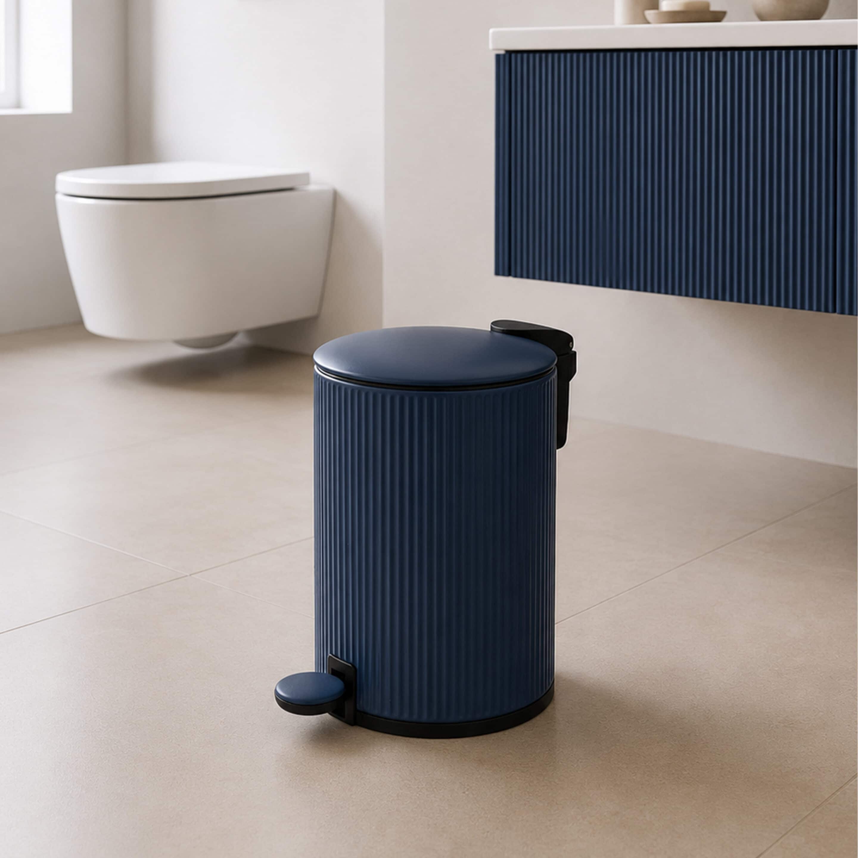 Showerdrape Alpini Round Ribbed 3L Soft Close Pedal Bin in Dark Blue