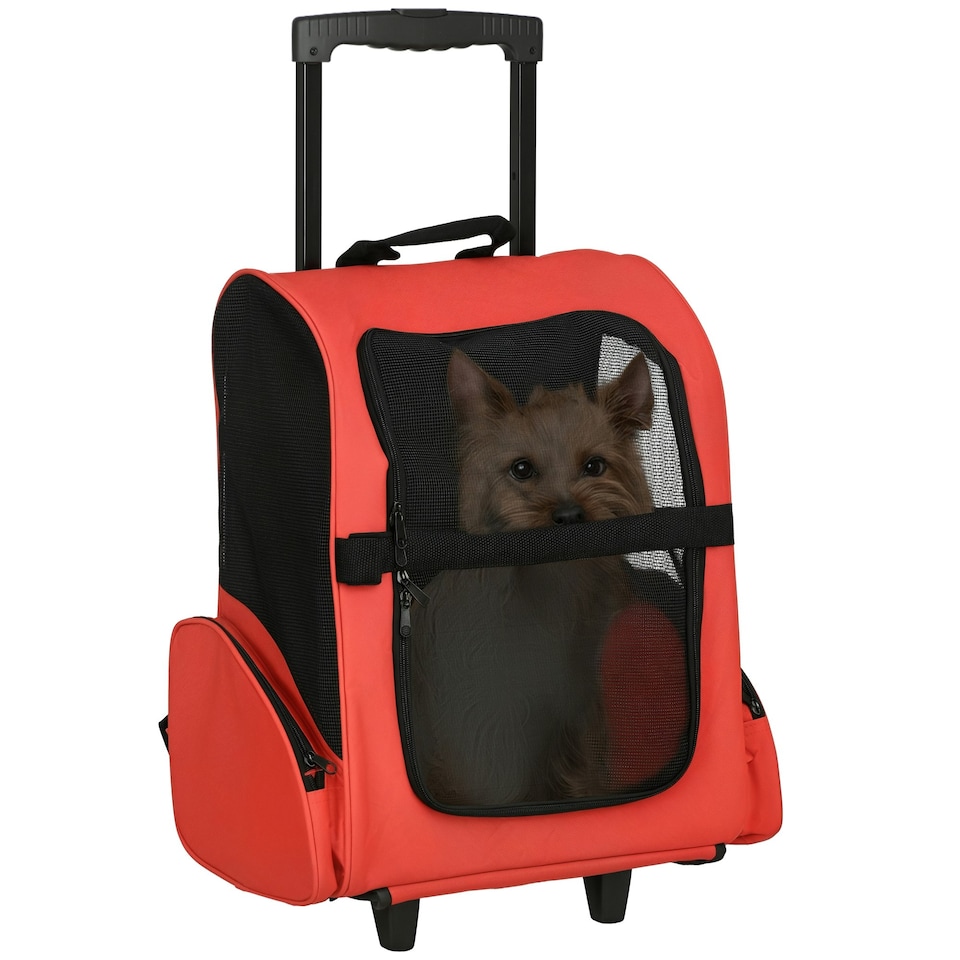 image 1 of PawHut Pet Travel Backpack Bag Cat Puppy Dog Carrier w/ Trolley and Telescopic