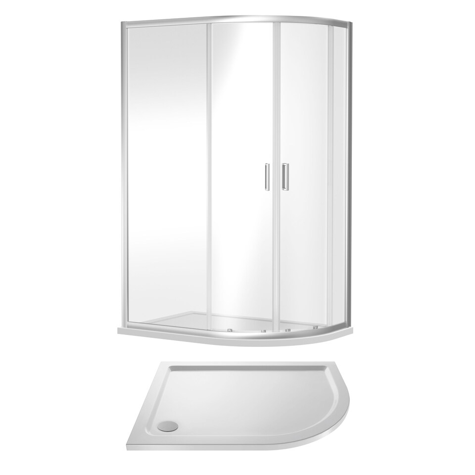 Balterley Right Hand Offset Quadrant Shower Suite with Safety Glass Enclosure & Tray | Silver | Chrome | 2