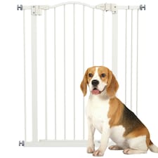 PawHut 74-87cm Adjustable Metal Pet Gate Safety Barrier w/ Auto-Close Door White