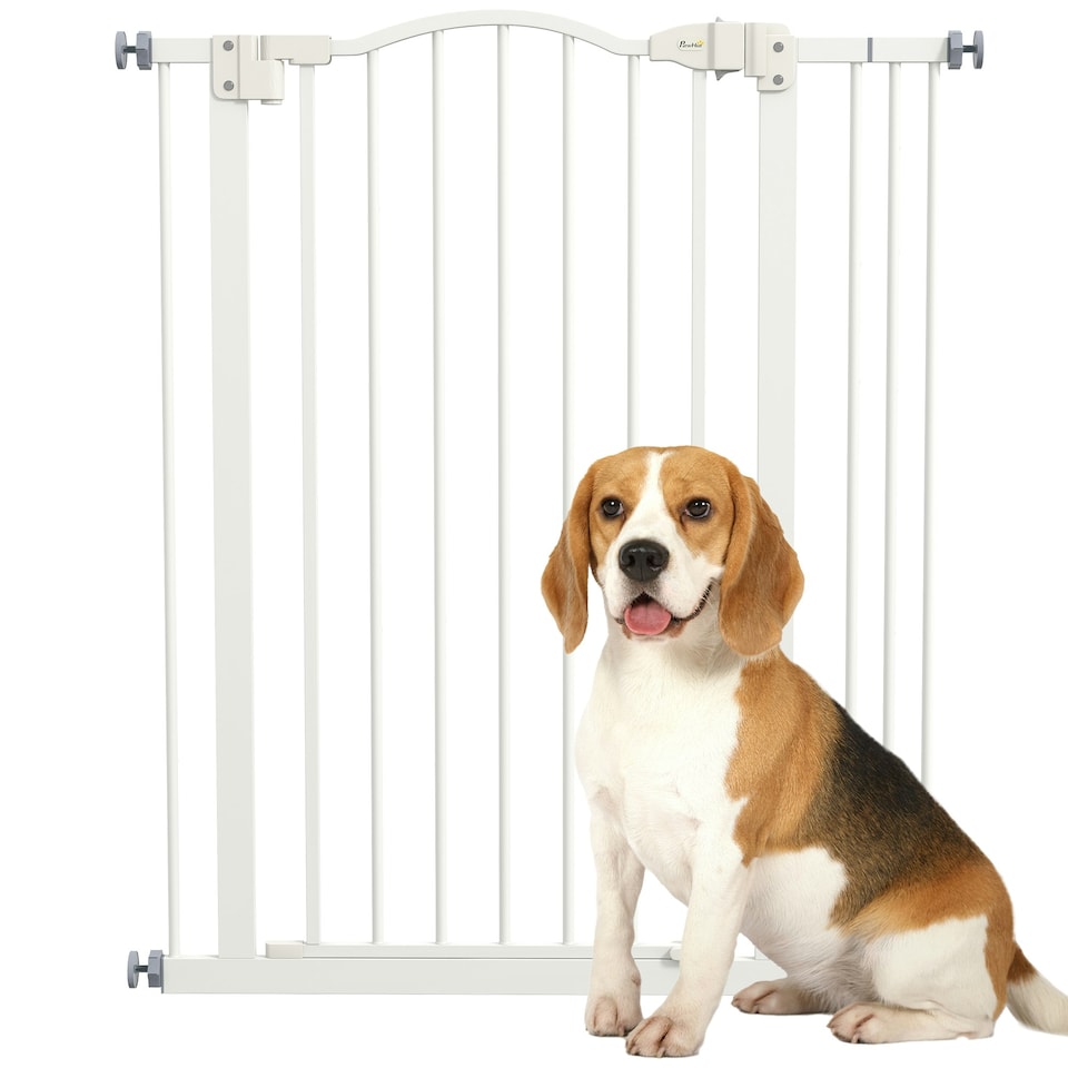 image 1 of PawHut 74-87cm Adjustable Metal Pet Gate Safety Barrier w/ Auto-Close Door White