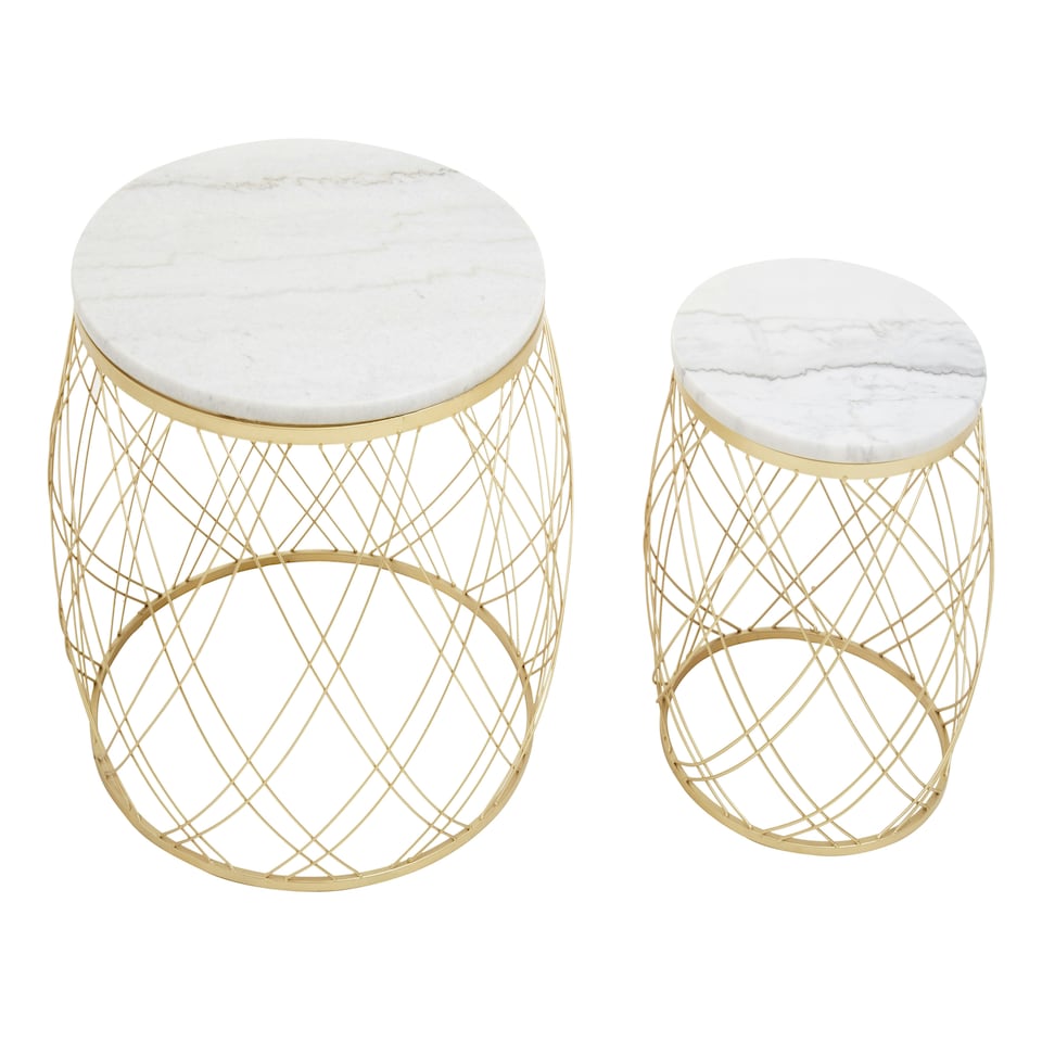 image 1 of Jodie Set Of Two Side Tables With White Marble And Gold Frame Gold