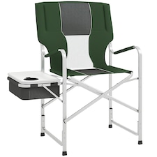 Outsunny Folding Directors Chair Aluminium Camping Chair with Cooler Bag Green