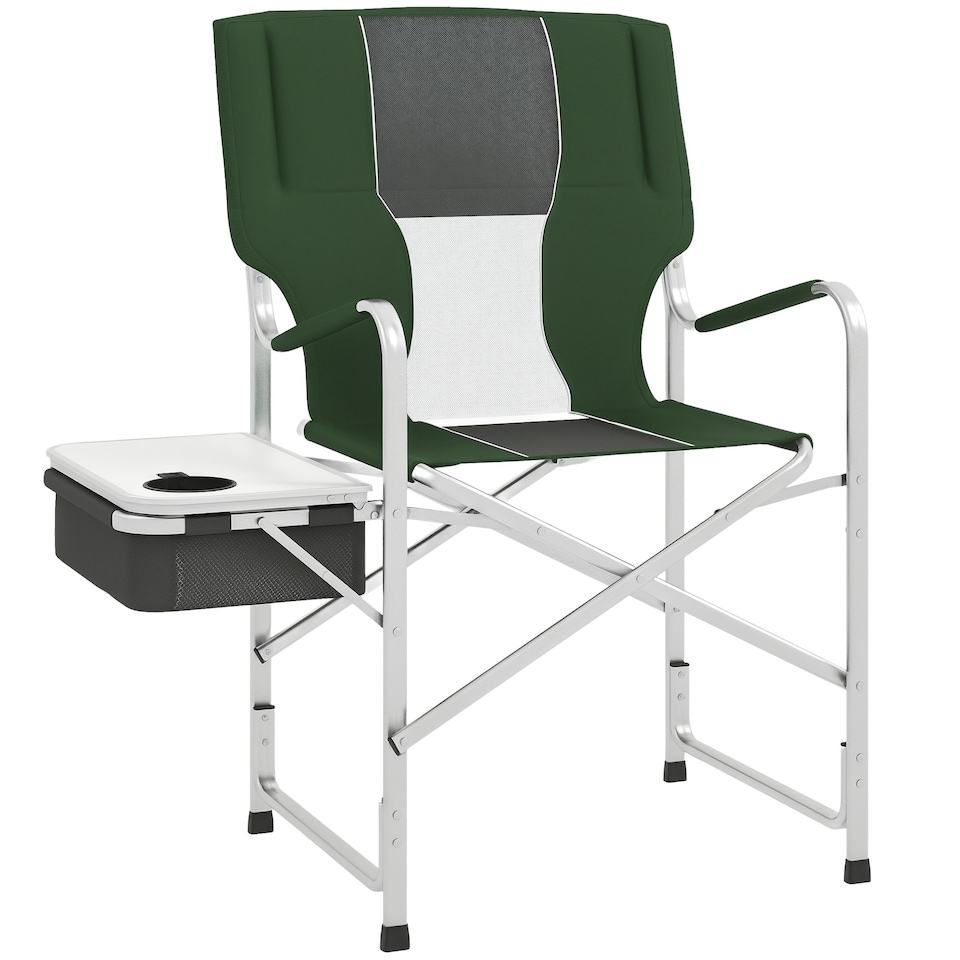 image 1 of Outsunny Folding Directors Chair Aluminium Camping Chair with Cooler Bag Green