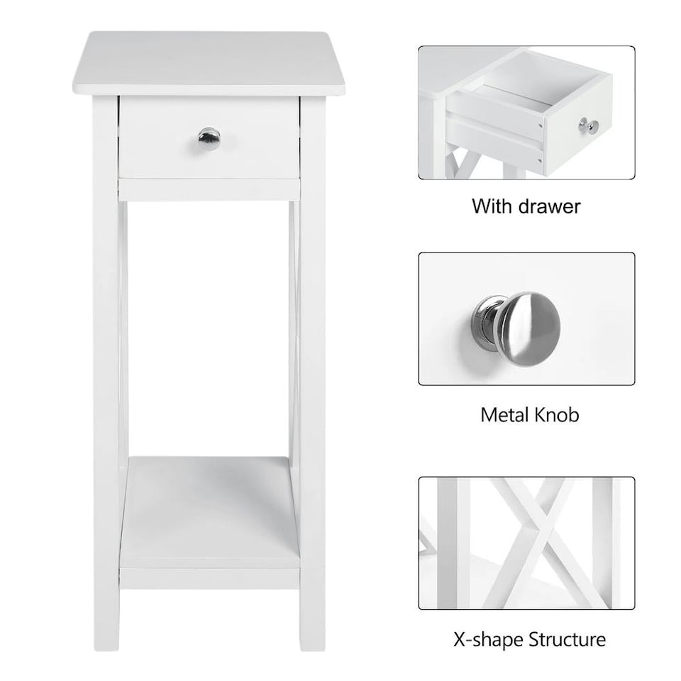 image 1 of Living and Home Wooden Slim Console Table with One Drawer- White