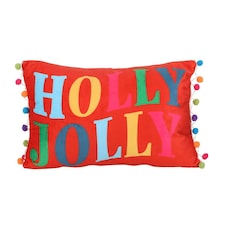 Something Different Holly Jolly Pom Pom Cushion - Red - One Size