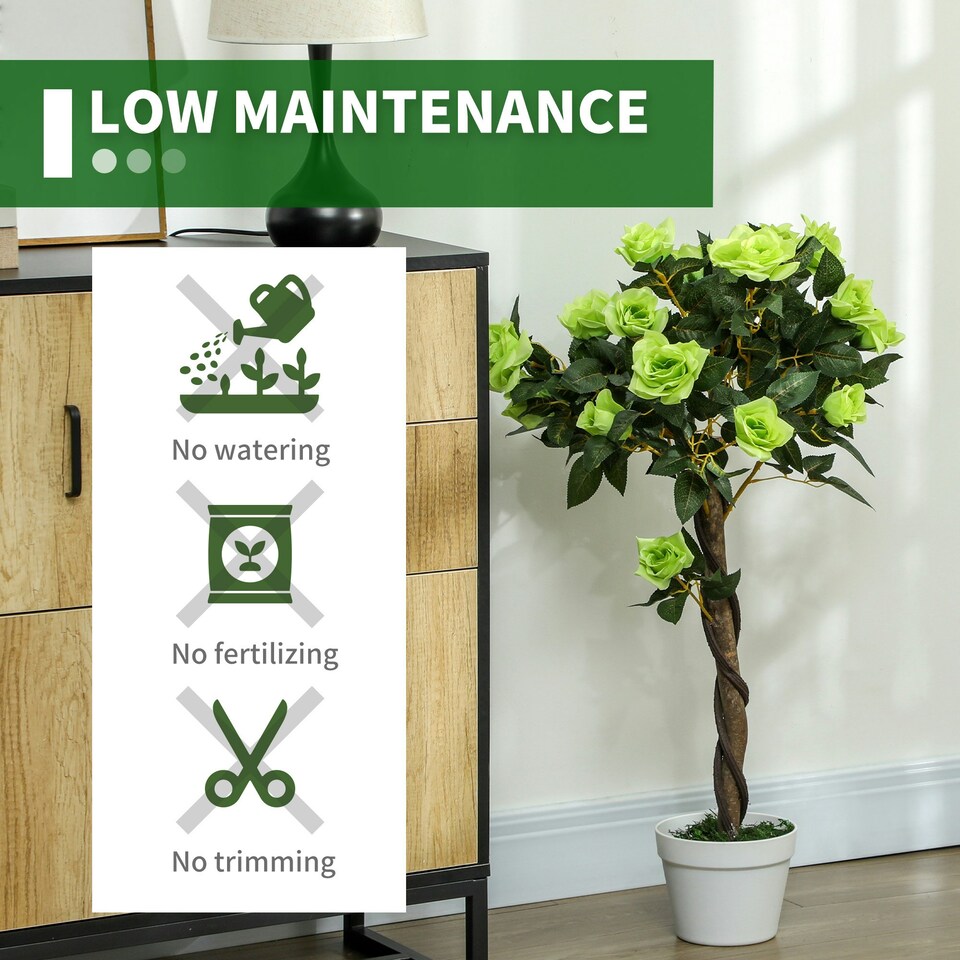image 1 of Outsunny Set of 2 90cm Artificial Rose Tree, Fake Decorative Plant, Green