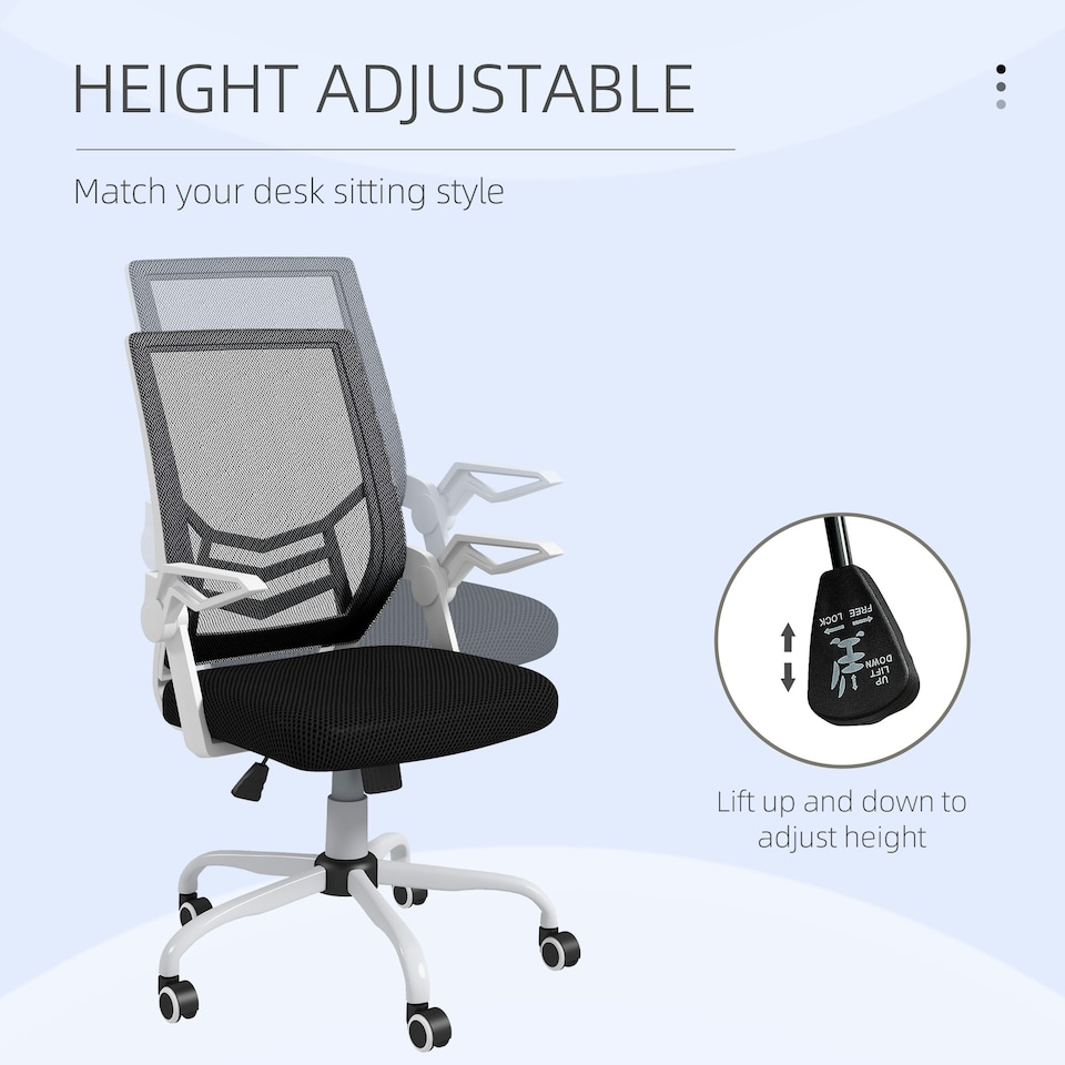 image 1 of Vinsetto Mesh Swivel Office Chair w/ Lumbar Support, Black and White