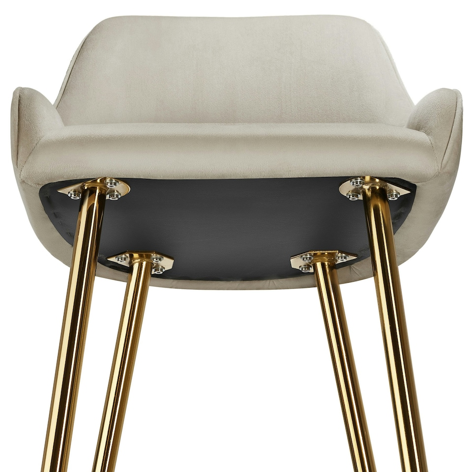 image 1 of Bar Stool Avane - with backrest, upholstered, velvet look - Set of 6 Cream | Gold