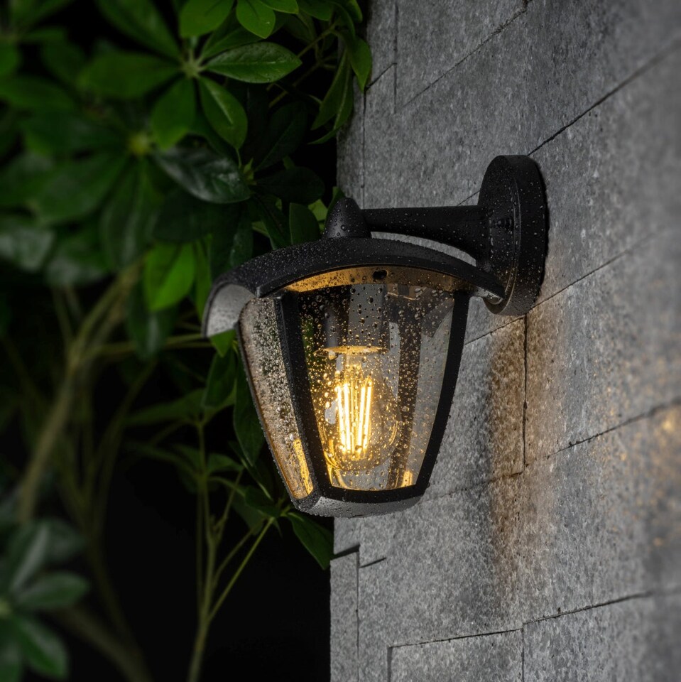 image 1 of CGC Violet Black Outdoor Wall Lantern Light, E27, IP54 | Black | Black | Height: 20.9 cm, Width: 16.7 cm, Depth: 20.4 cm