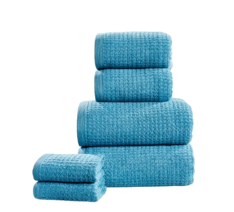image 1 of Waffle Pure Cotton Face Towels Super Soft and Absorbant | Blue | Face cloth | 1