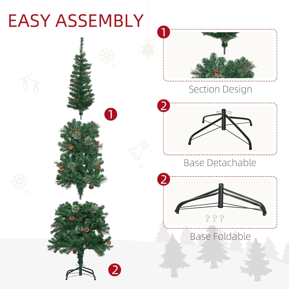 image 1 of HOMCOM 6.5FT Artificial Slim Christmas Tree Holiday Home Decor with Pine Cones