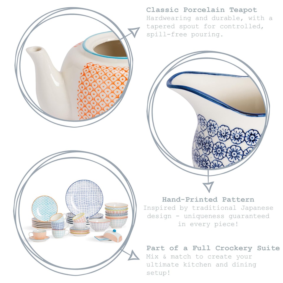 image 1 of Nicola Spring Hand-Printed Teapot - 820ml - Navy