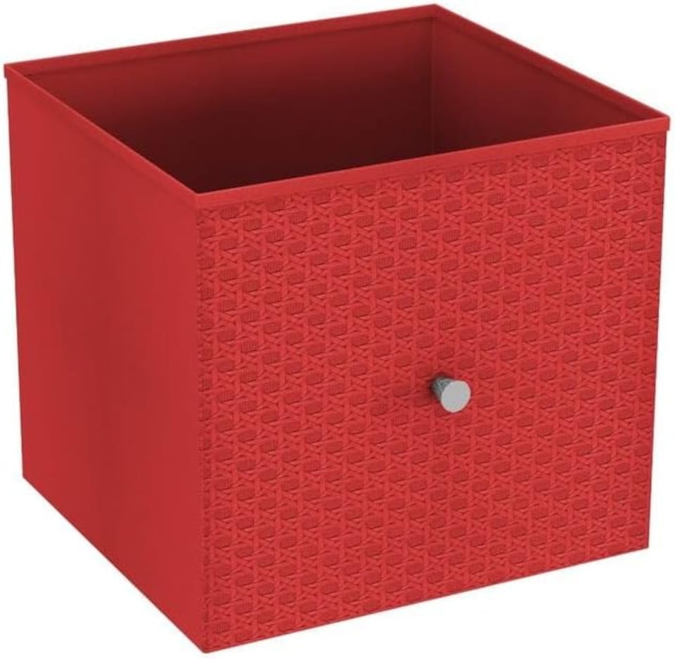 image 1 of Foldable Woven Fabric Storage Cube Box Drawer Insert Organiser Basket with Handle | Red | Red | Pack of 1 | 1
