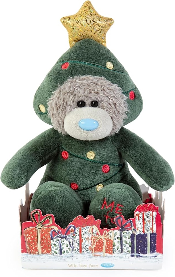 image 1 of Me to You Tatty Teddy Dressed As Christmas Tree 13cm-High Bear On Gift Plinth Official Collection