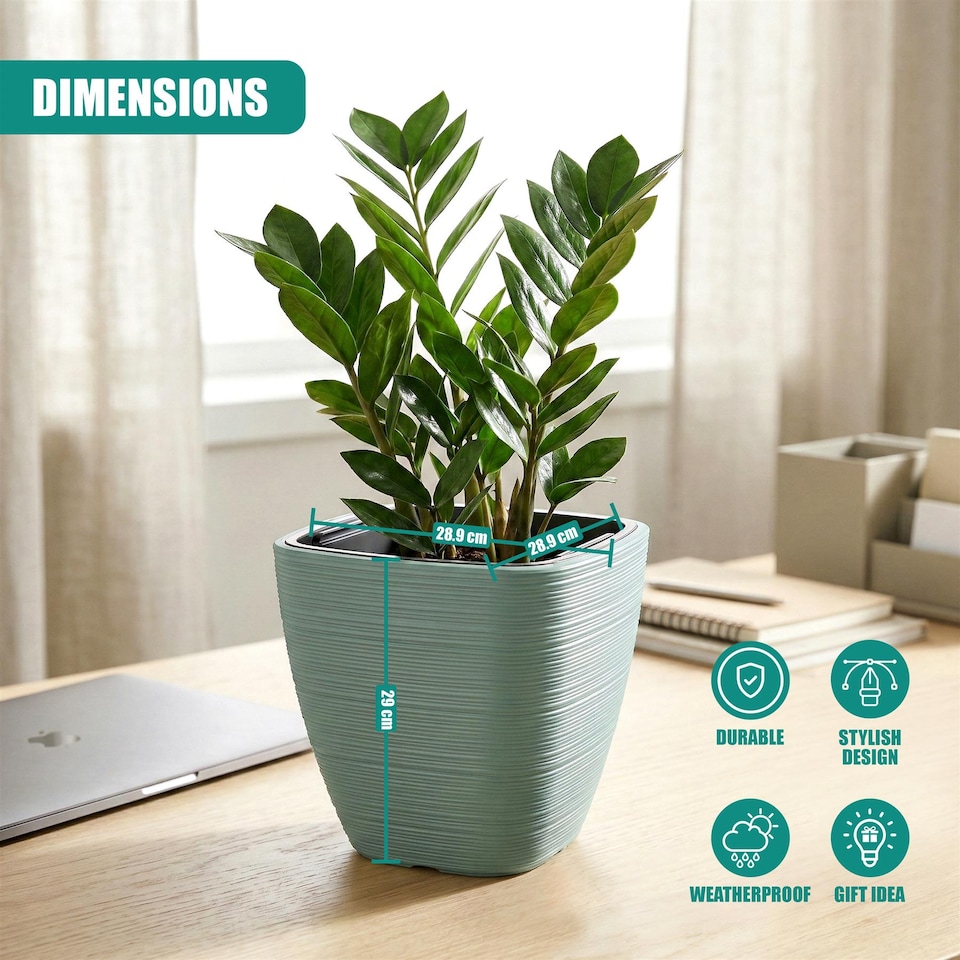 GEEZY Vena Square Plant Pot 29cm Plastic With Removable Insert