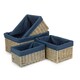 image 5 of Antique Wash Navy Cotton Lined Willow Storage Basket Blue | M