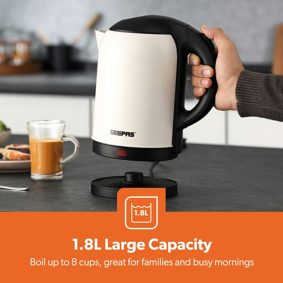 image 1 of GEEPAS Electric Kettle | 1.8L Cordless Stainless Steel Jug Kettle with LED Indicator for Hot Water Tea Coffee