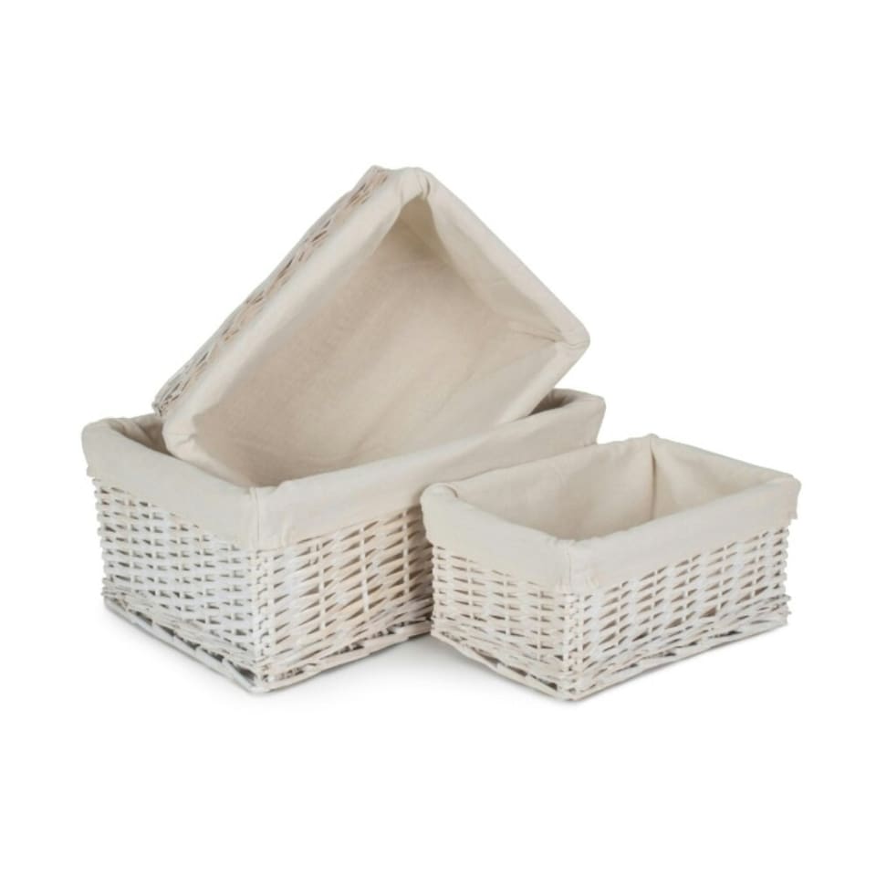 image 1 of Medium White Wash Wicker Storage Basket with White Lining | White | White