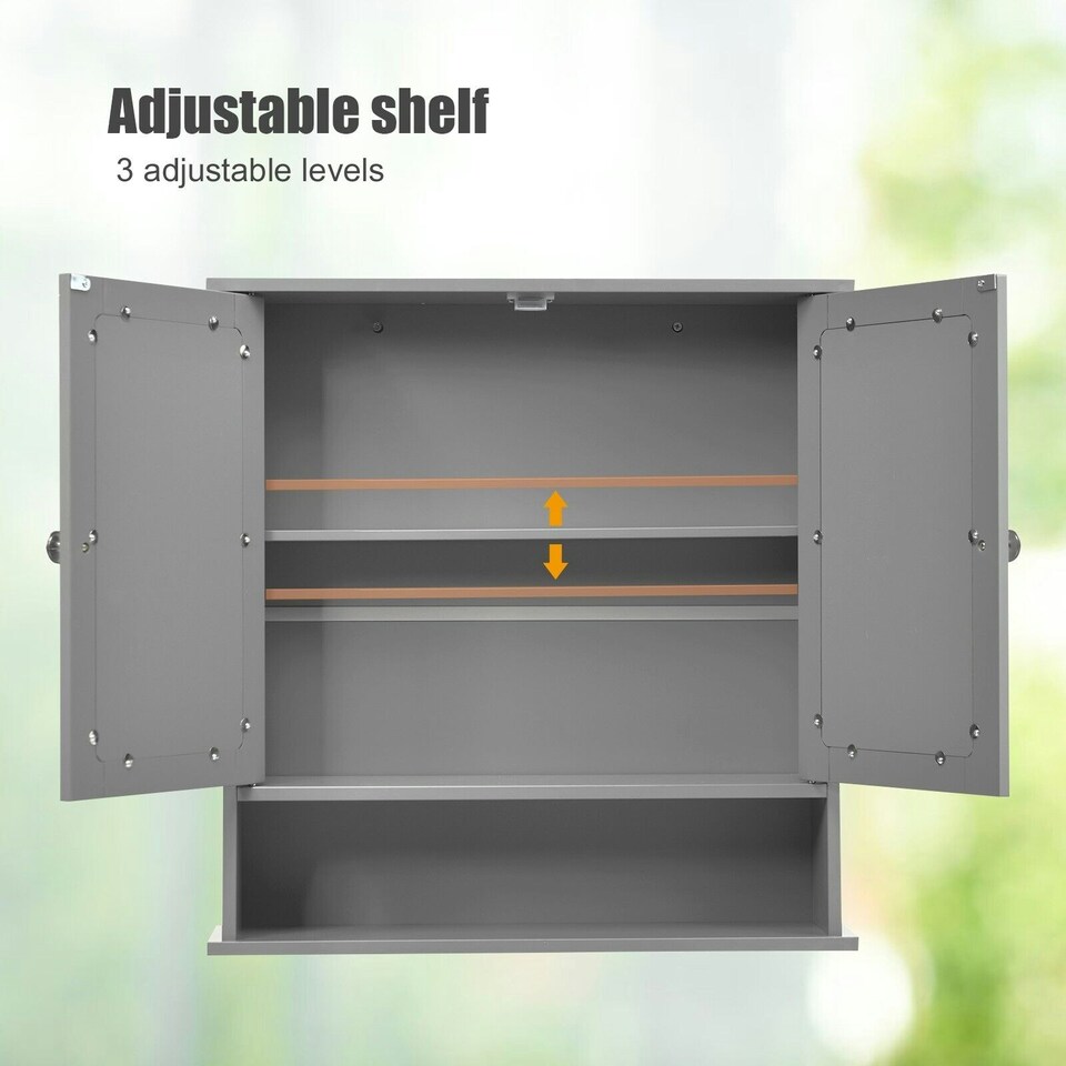 image 1 of COSTWAY Wall Mounted Bathroom Mirror Cabinet Storage Grey Grey